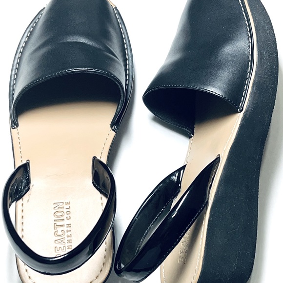 Kenneth Cole Reaction Shine Light Sandals Slingback Wedge Black Sz 8 - Picture 7 of 10